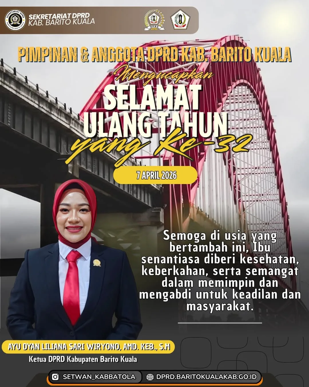 Pimpinan & Angggota Dprd Kabupaten Barito Kuala Mengucapkanselamat Ulang Tahun Yang Ke 32ibu Ayu