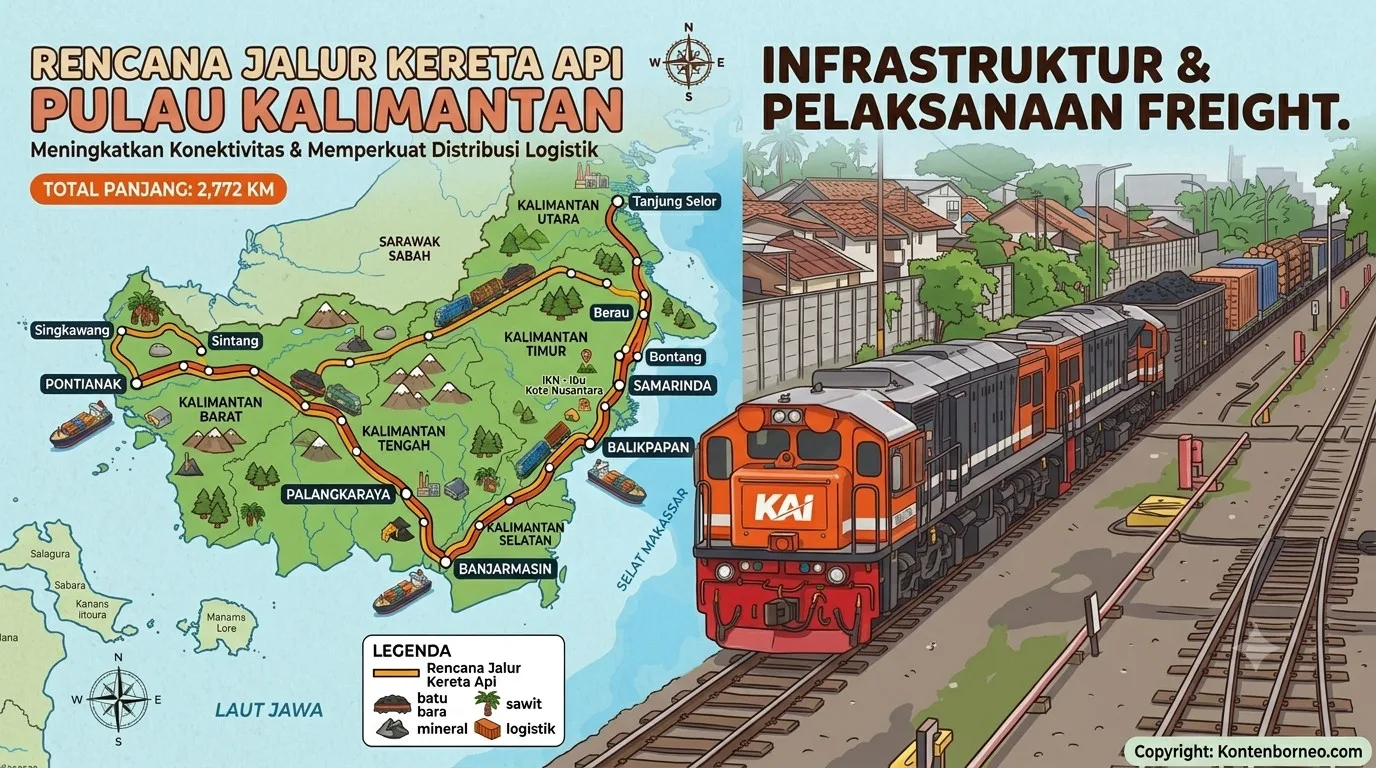 Ilustrasi Gambar Jalur Kereta Api Khusus Angkuran Barang Di Kalimantan